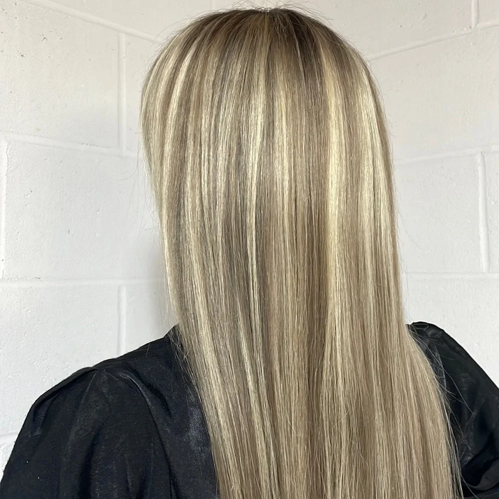 NWT ash blonde human hair wig highlights 100%virgin Remy preplucked hand tied 32